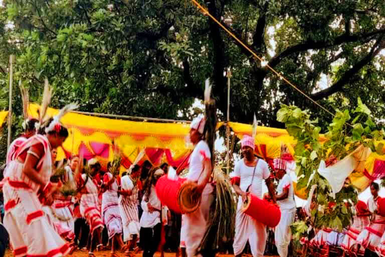 Traditional Karma Dance performers from Jharkhand tribal community in white sarees
